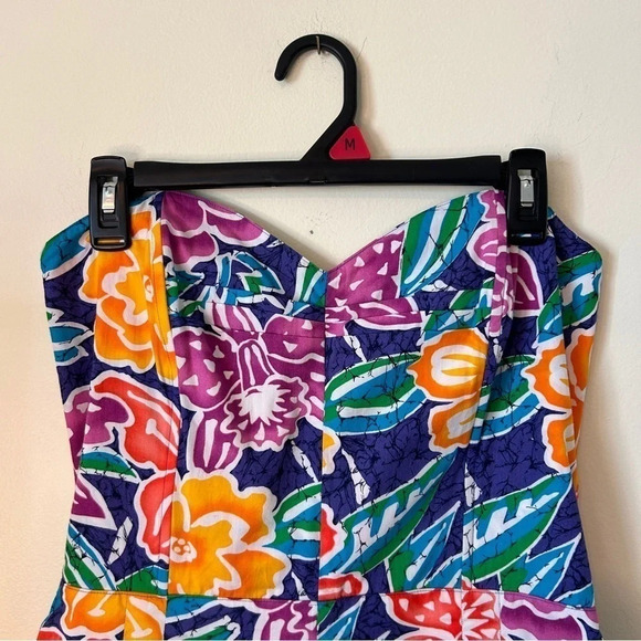 Rare Liz Sport Vintage 1980's Hawaiian Floral Print Strapless Cotton Romper Size - Picture 2 of 6